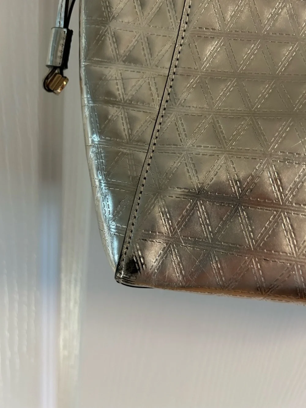 Michael Kors Metallic Silver Quilted Tote with MK Charm - Picture 7 of 15